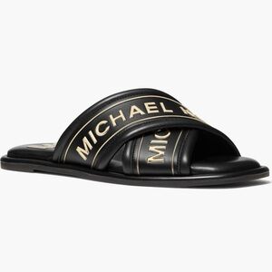 Michael Kors Black Slides with Gold Accents
